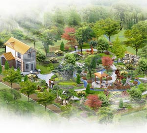云南省新益州都市农庄景观小花园鸟瞰效果图设计